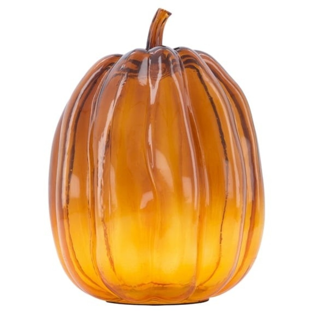 My Texas House Fall Tall Glass Pumpkin, Orange, 9.5", Halloween Decor